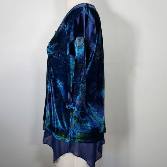 Unity World Wear Artsy Velvet Tunic Top Medium Blue Asymmetric Fairy Whimsigoth - Picture 5 of 12